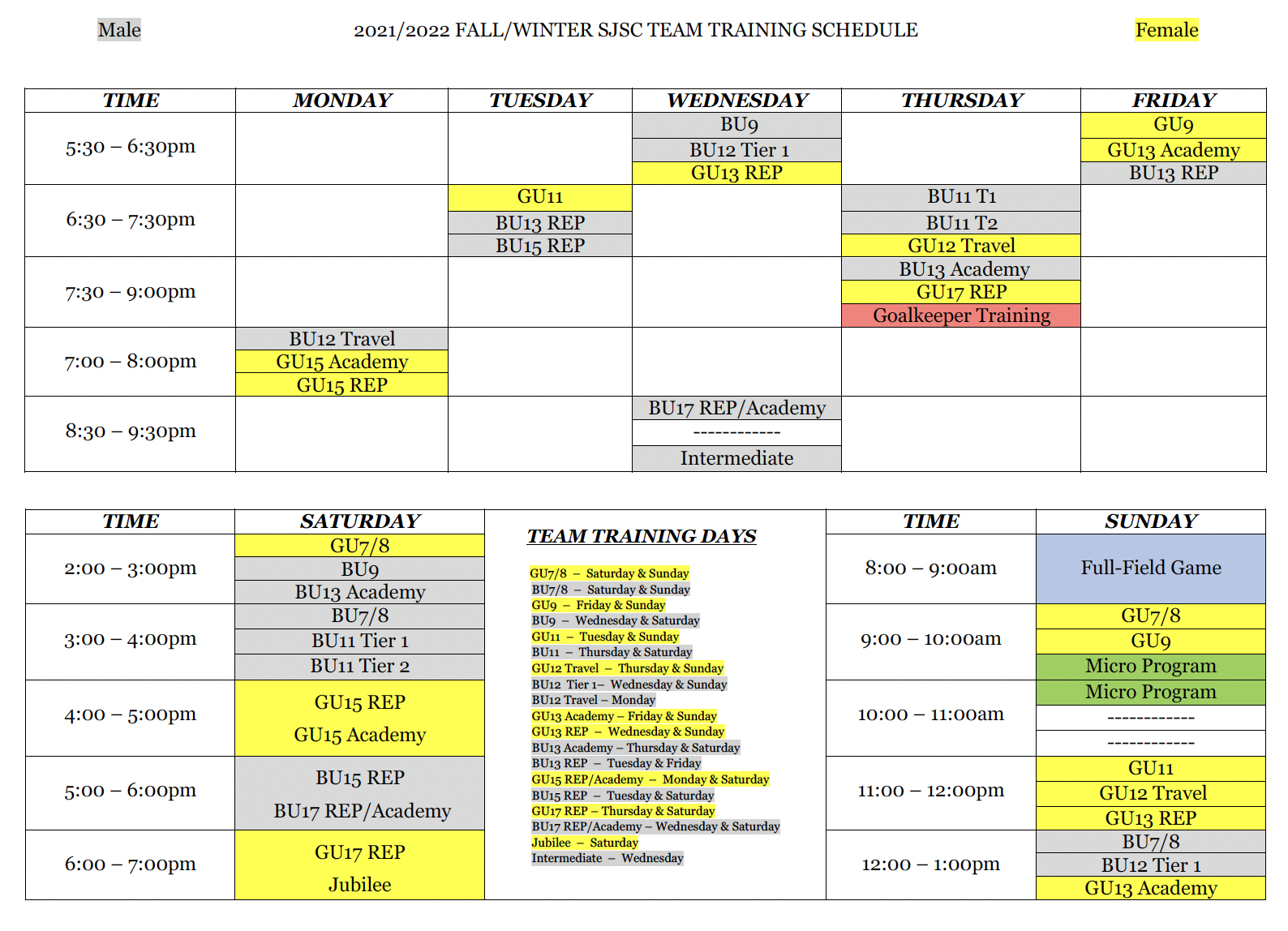 Training Schedule Training Schedule