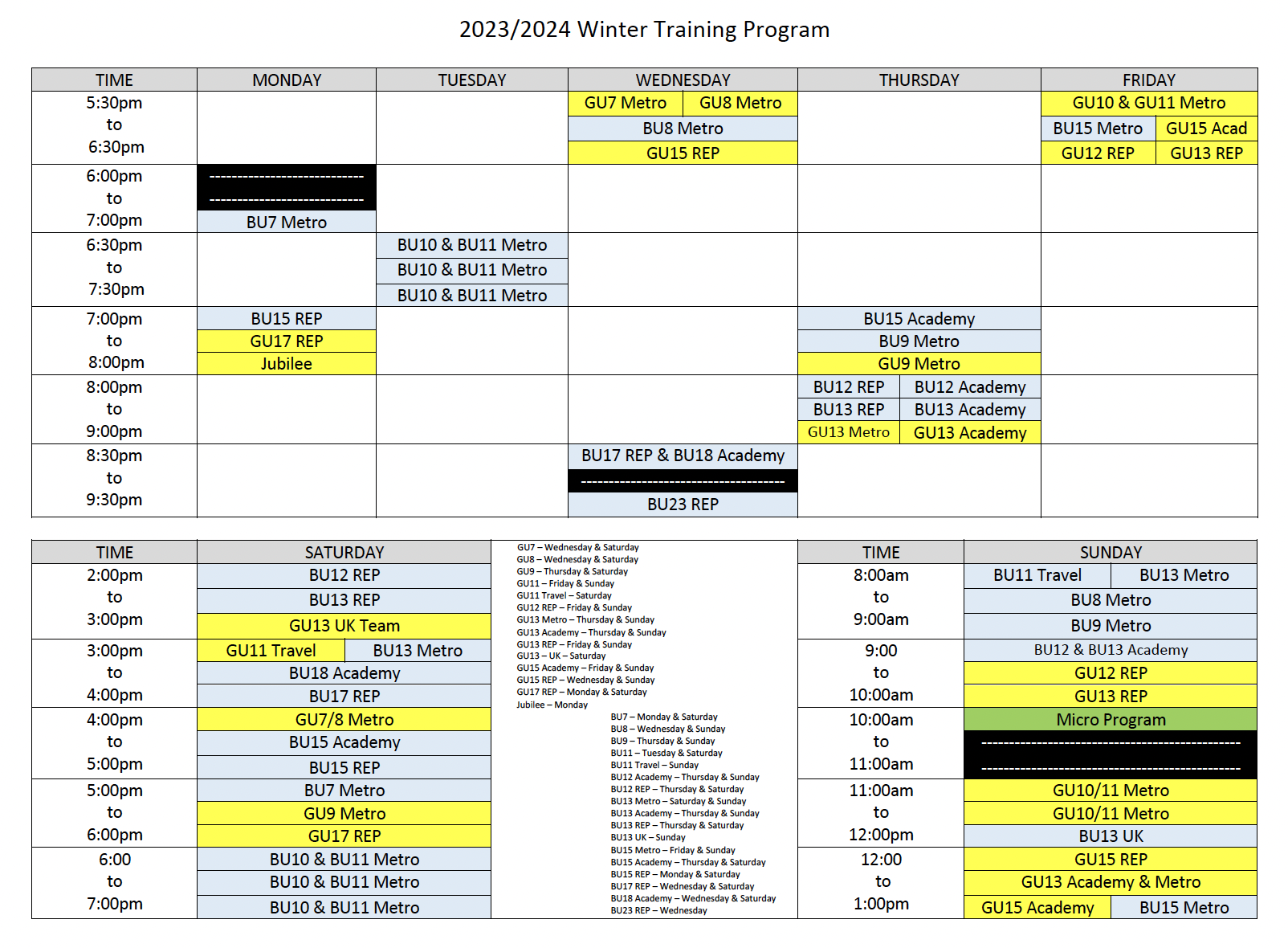 Winter Training Scheduled - Updated Nov 3 Winter Training Scheduled - Updated Nov 3